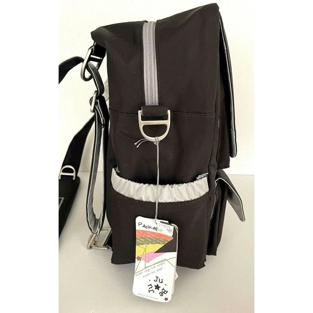 JuJuBe Black & Silver Diaper Bag Backpack with Changing Pad 11